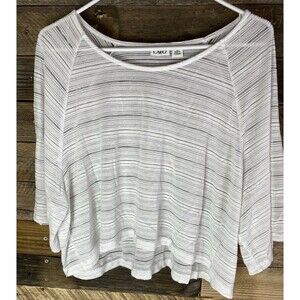 Cato Women's Sz XL White Sheer Striped Short Sleeve Crop Top